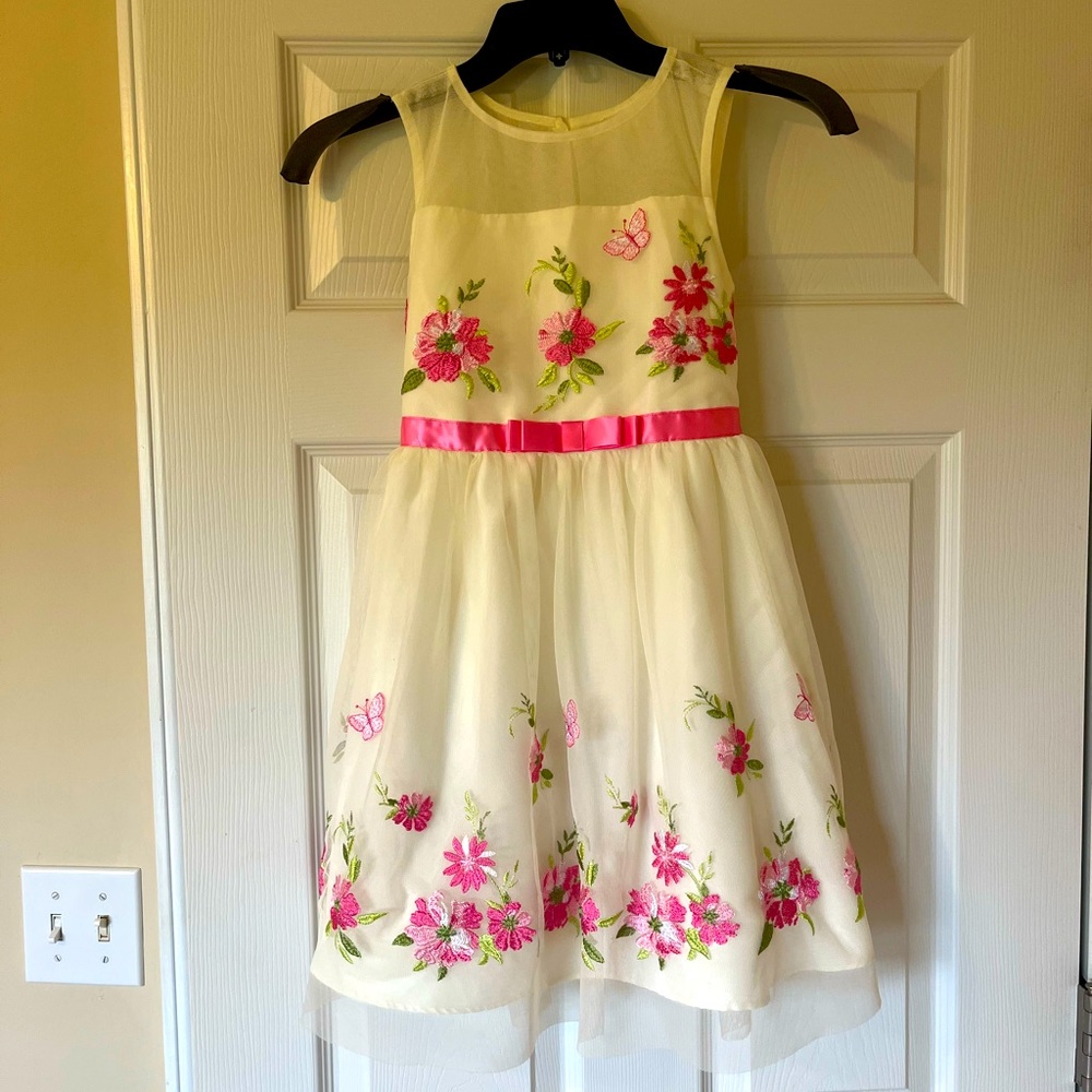 Girl’s size 7 embroidered flower and butterfly dress